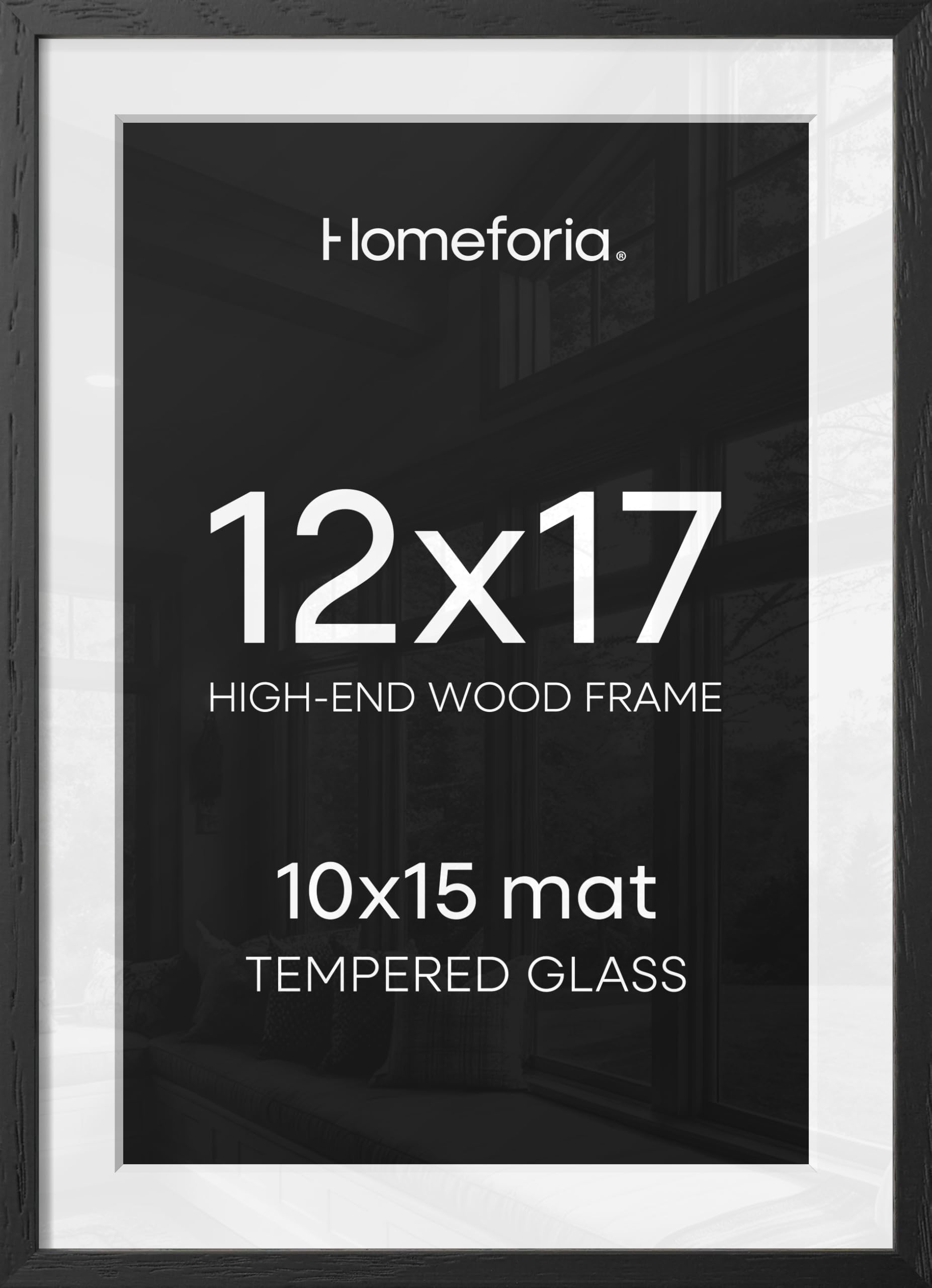 Homeforia 12x17 Black Oak Picture Frame, High-End Wood, 10x15 Mat, Glass | High End Solid Oak Wood, Tempered Glass, Acid-Free 10x15 Removable Mat, 12x17 Edge-to-Edge Display 17x12, Wall Kit, Set Of 2