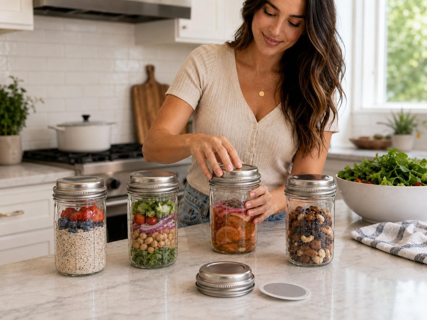 4 Pack Overnight Oats Containers with Lids, Spoons, Snack Cups & Steel Lids image 4
