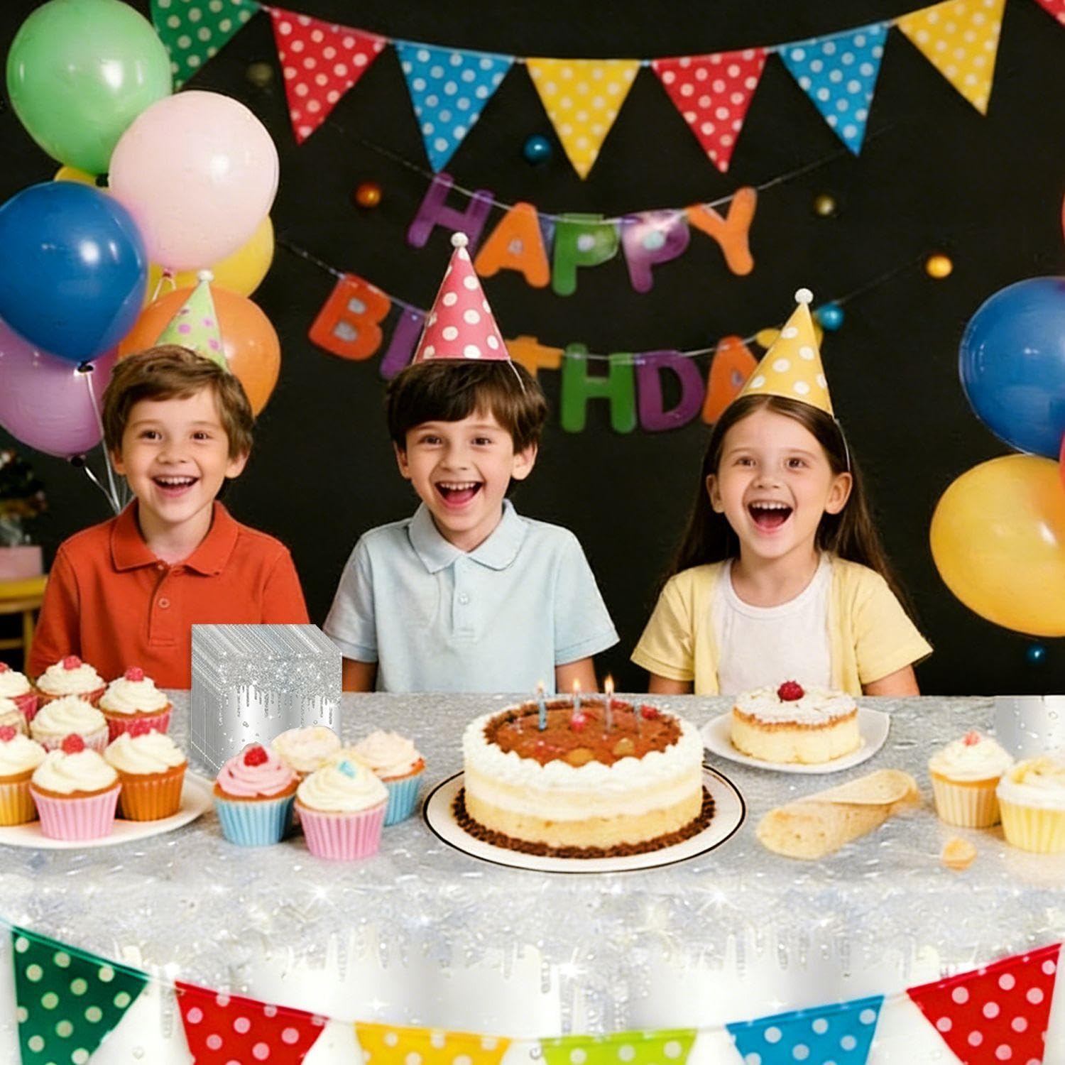 2 Tovaglie da Festa in Argento Brillante E 20 Asciugamani di Carta, Copertura Grande 137 * 274 Cm, Impermeabile, Universale per Matrimoni E Cene di Compleanno.