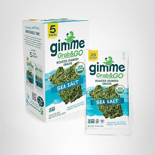 Vista 66 de gimMe Grab & Go - Sal marina y aceite de aguacate - 5 unidades - Hojas de algas tostadas orgánicas - Keto vegano sin gluten - Gran fuente de yodo