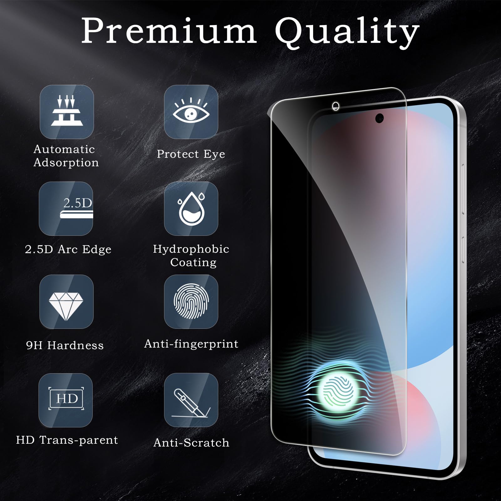 Pellicola protettiva per la privacy per Samsung Galaxy S24 FE, accessori in vetro temperato infrangibile, pellicola in vetro temperato anti spia, ultra resistente, durezza 9H, antiriflesso, HD,