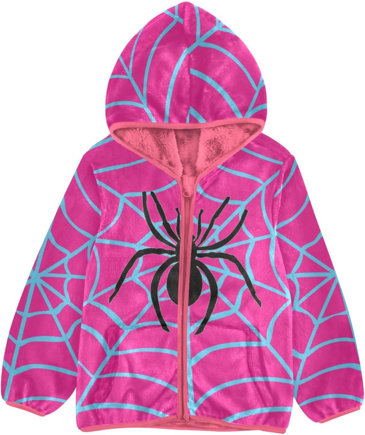 CaTaKu Toddler Fleece Jackets for Baby Boys Girls Pink Spider Web Hooded Coats Winter Outerwear 3t