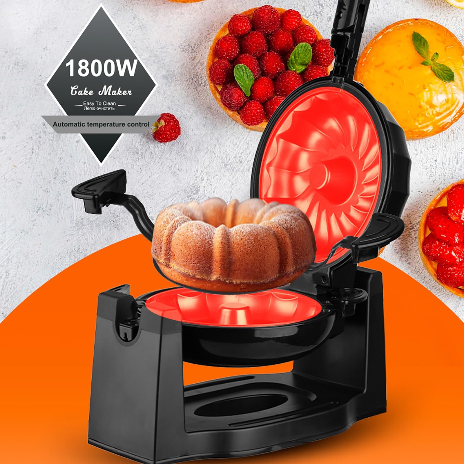 1800 W Elettrico Rotante Macchina for Torte di Lava, Temperatura Costante Automatica, Calore Uniforme, con Piedini Antiscivolo e Piastra Antiaderente, for Cucina Domestica e Commerciale