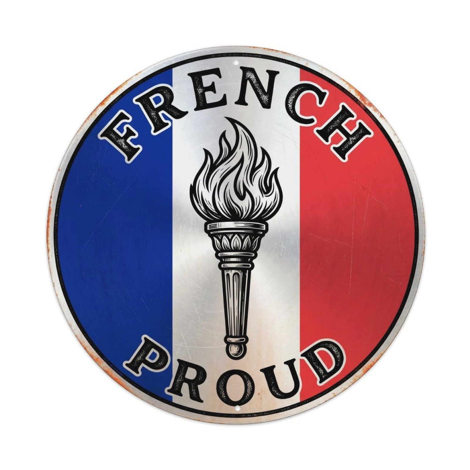 Olhnbad Style French Proud Torch Heraldry Heritage Emblem Metal Tin Sign