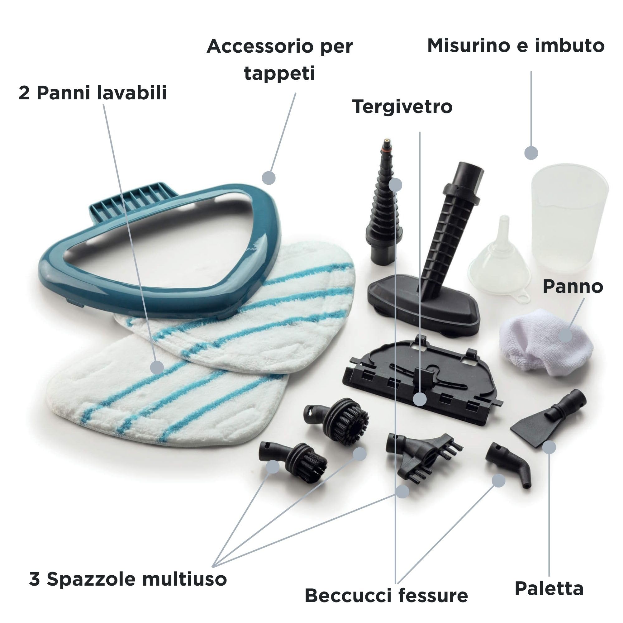 Ariete 4164 Steam mop 10 in 1, Scopa lavapavimenti a vapore, Uccide 99,9% di germi e batteri, Kit accessori, Autonomia illimitata, 1500 Watt, Blu