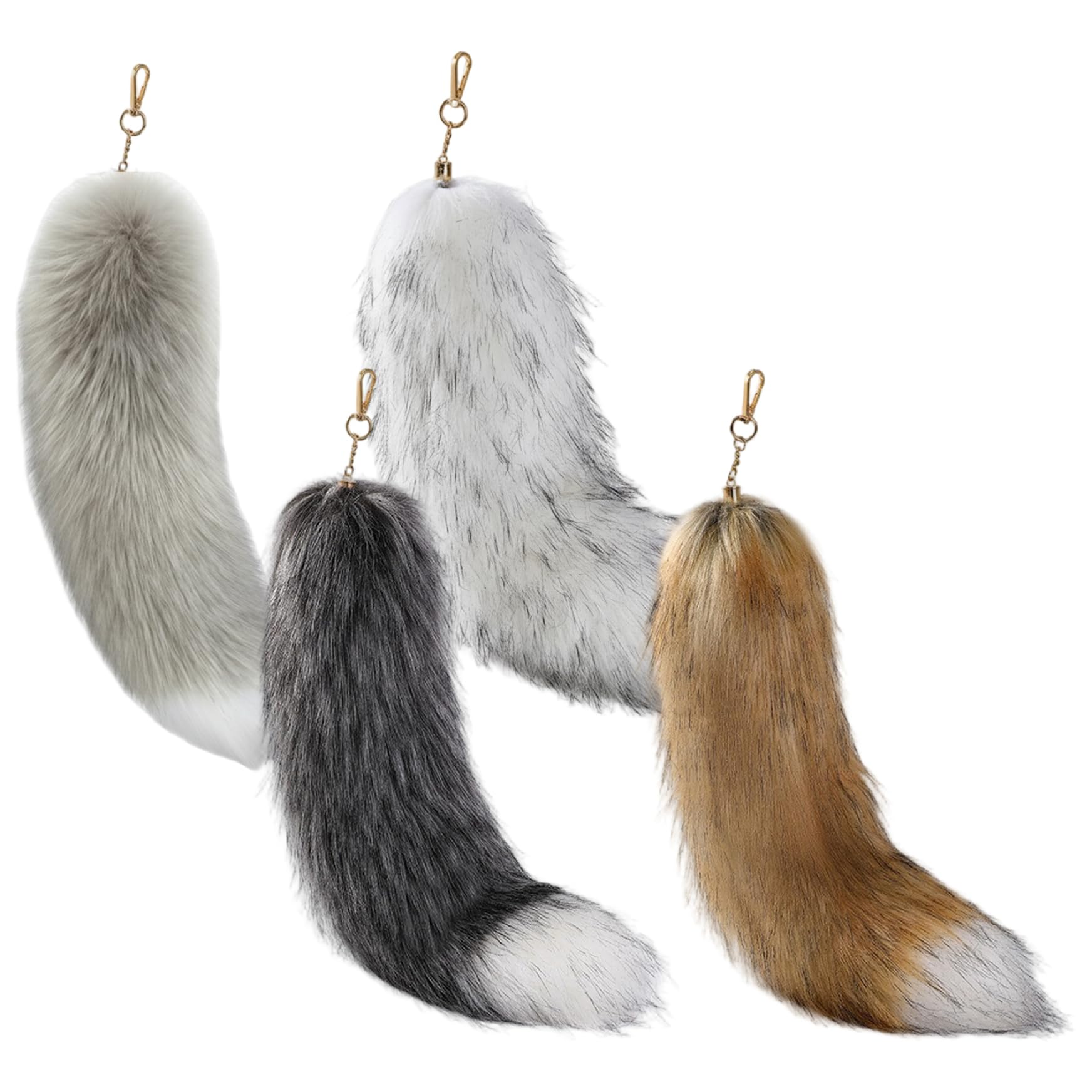 Faticenic Unisex 4 Colors 4-Pack Faux Fox Tails, 16 Inch Fluffy Furry Tail Keychain & Clip On Tail For Cosplay, Halloween, Bag & Backpack Charm Decor, Pet Decors