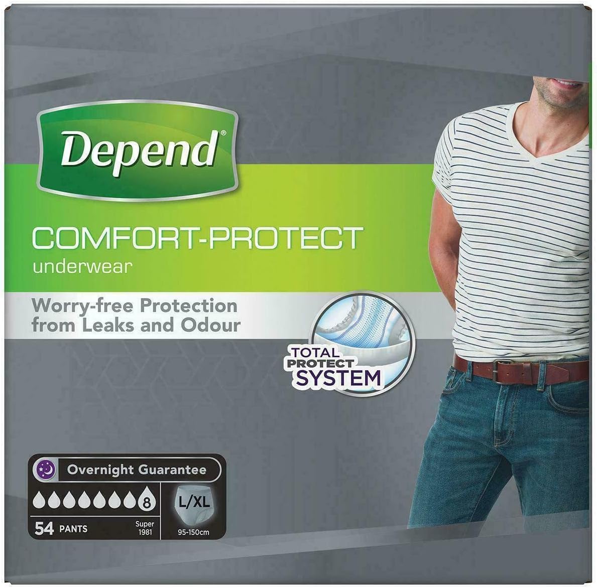 DEPEND Incontinence Pants Comfort Protect Male Large/X Large 54'S