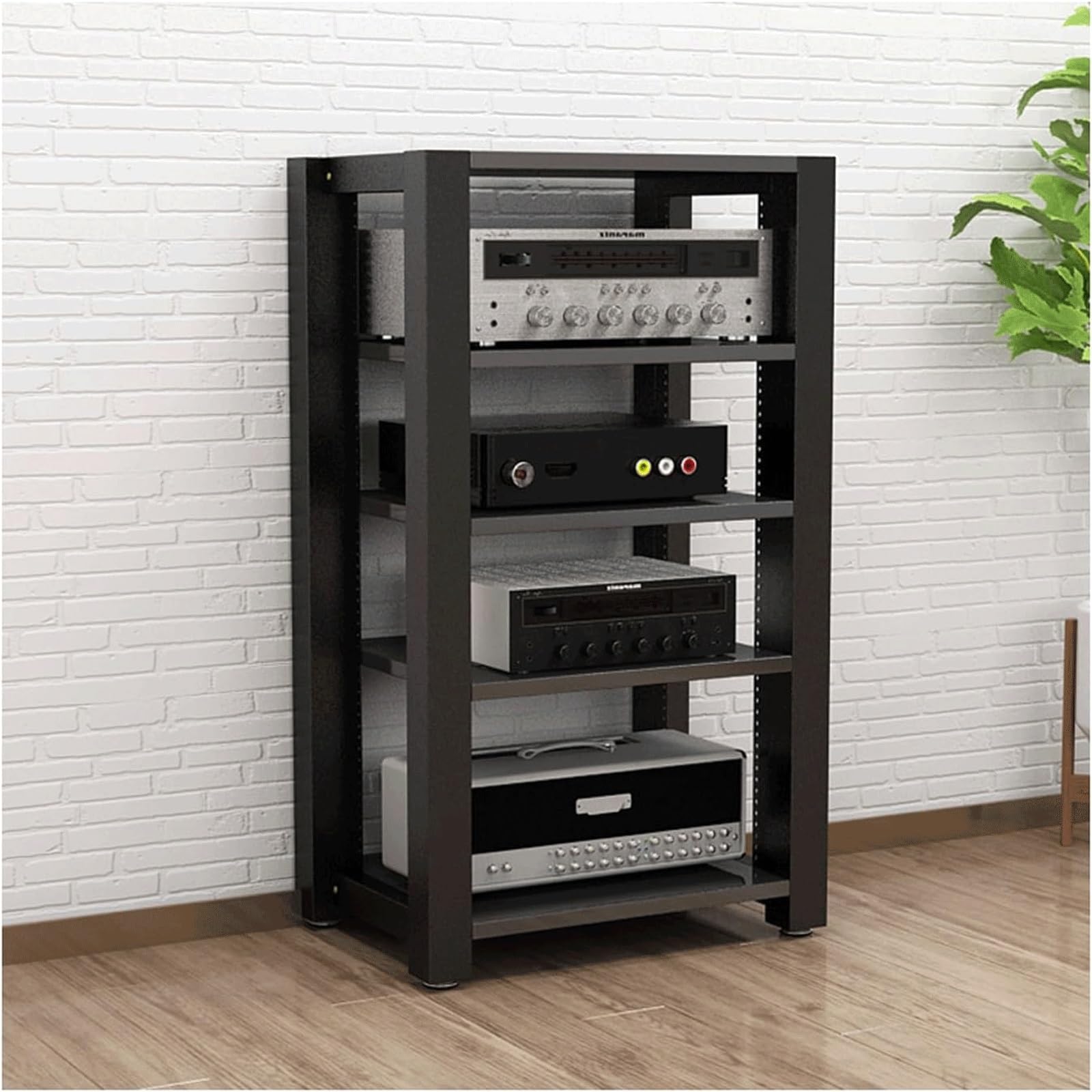Audio-Rack, 2/3/4/5-stufiges Stereo-Rack, Audio-Geräte-Rack, offenes Audio-Rack, Schrank, HiFi-Rack, verstellbares Audio-Video-Regal, langlebig(Nero,5 Tier)