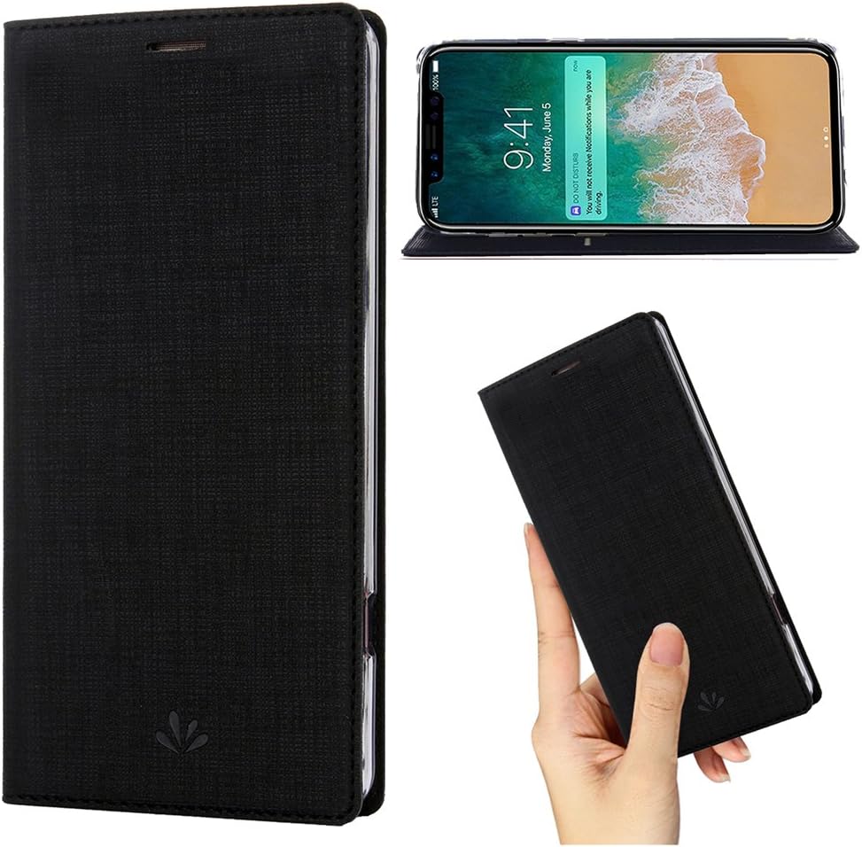 iPhone Xs Max Case,PU Leather Wallet Slim Thin Case Flip Folio [Kickstand Feature] with ID&Credit Card Holder TPU Bumper Full Cover Case for Apple iPhone Xs Max 2018 (Black, iPhone Xs Max)