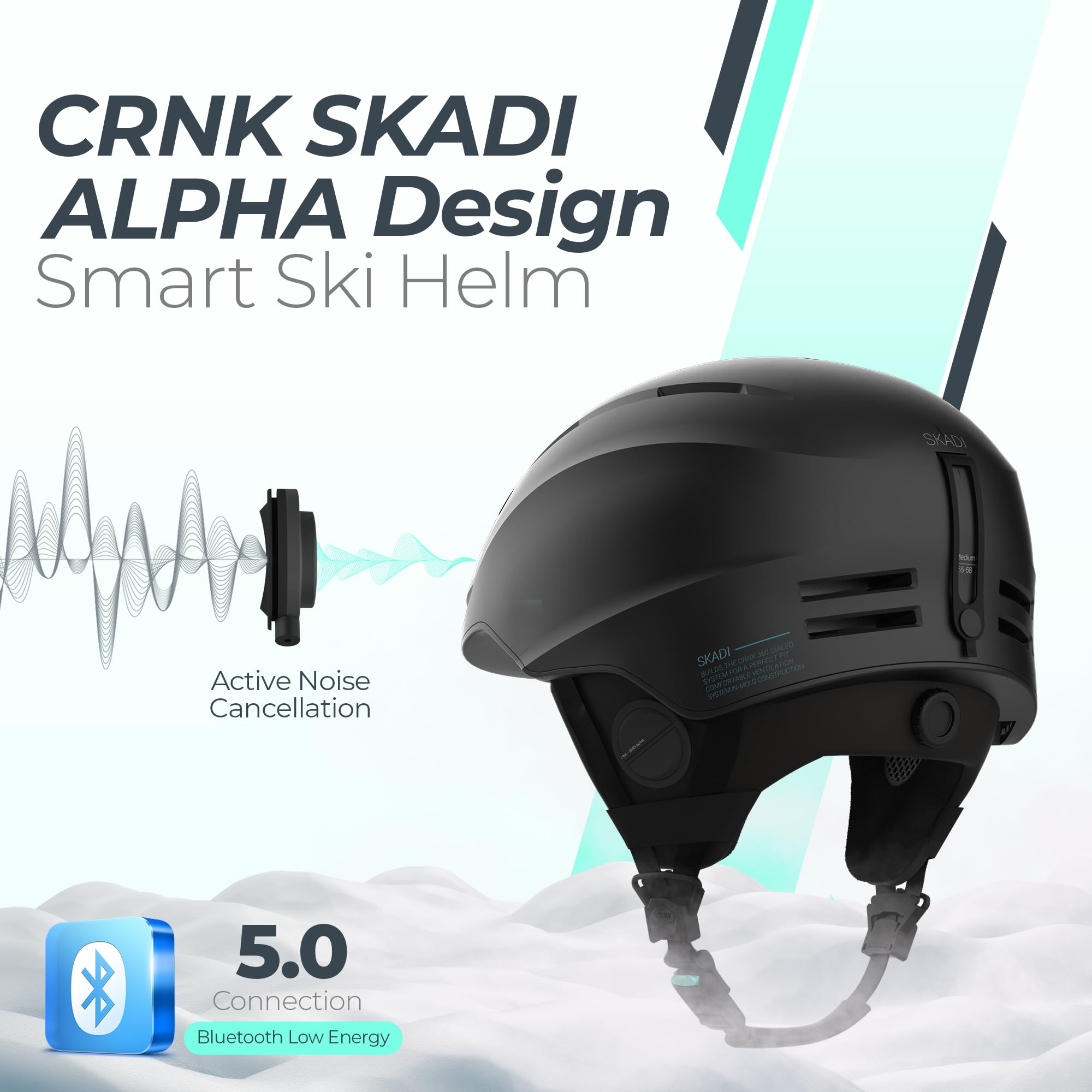 CRNK Skadi Alpha - Casco da sci Bluetooth unisex, con altoparlanti e microfono, colore: nero