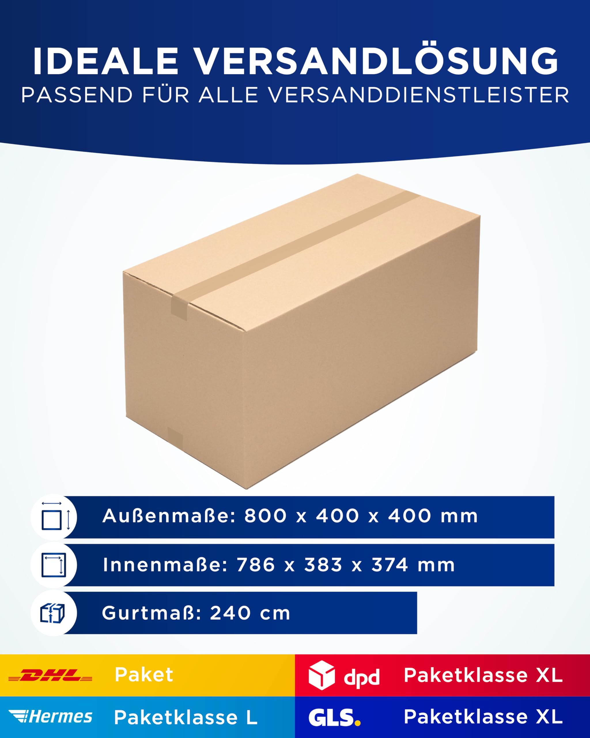 KK Verpackungen Versandkartons 800 x 400 x 400 mm Braun 2-wellig (Innenmaß 786 x 383 x 374 mm) | 10 Stück, Faltkartons Kartons für Versand als DHL Paket Hermes Paketklasse L DPD GLS Paketklasse XL