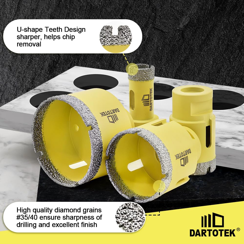 Diamond Core Drill Bits Set 12PCS - DARTOTEK Tile Hole Saw Kit (6/6/8/20/35/50/65/100/20mm/2/SDS/HEX for Porcelain, Ceramic Tile, Granite, Marble, Masonry