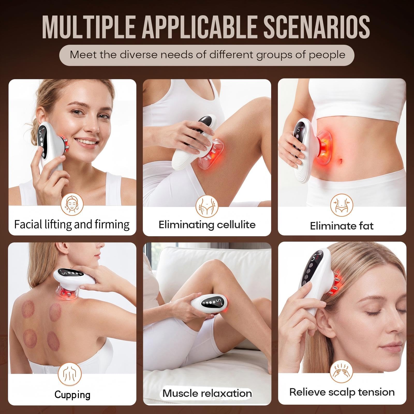 3-in-1 Anti Cellulite Massagegerät (Saugleistung 28-40kPa),Schröpfgerät Elektrisches、EMS & Rotlicht Funktion,zur Straffung,Modellierung & Hautpflege für Kopf,Gesicht & Körper gegen Cellulite