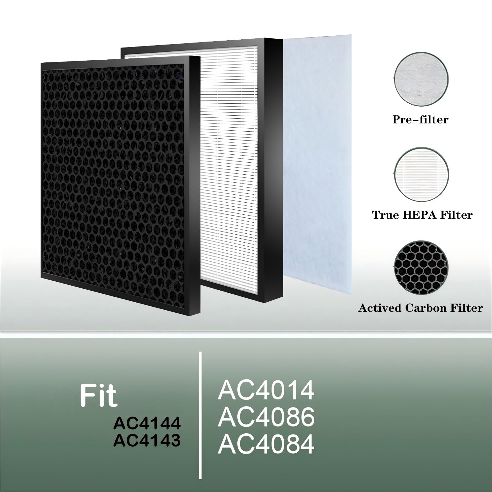 Ersatz-HEPA-Filter AC4144 Kohlefilter AC4143, Kompatibel For Philips Luftreiniger AC4014 AC4086 AC4084, Hohe Effizienz, Geräuscharm