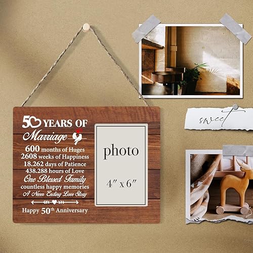 Miniatura 4 de Nurawo Marco de fotos de madera para 50 aniversario para padres, pareja, marido, esposa, marco de fotos de madera para 50 años de matrimonio, marco