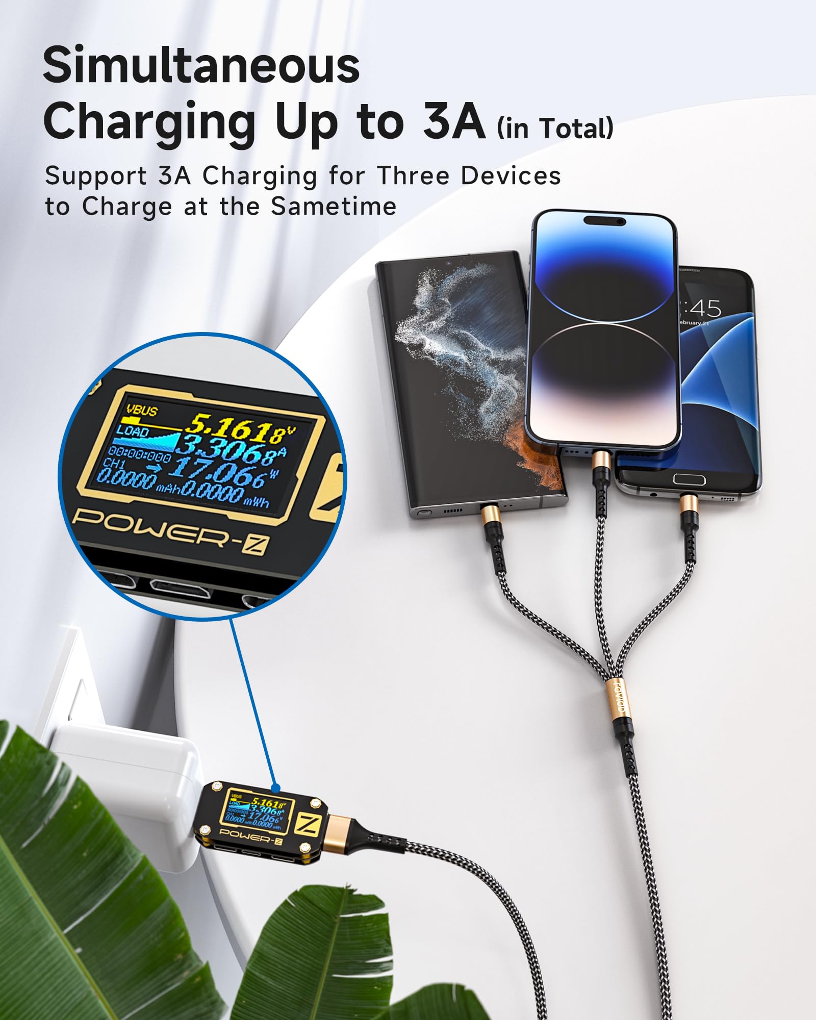 RAVIAD Multi Cavo di Ricarica, 3 in 1 Multiplo Cavetto [2M] Micro USB Tipo C Nylon Intrecciato Cavo di Ricarica USB per iPhone 16/15/14/13, Samsung S24/S23/S22/S10/S9/S8/S7, OnePlus- Oro