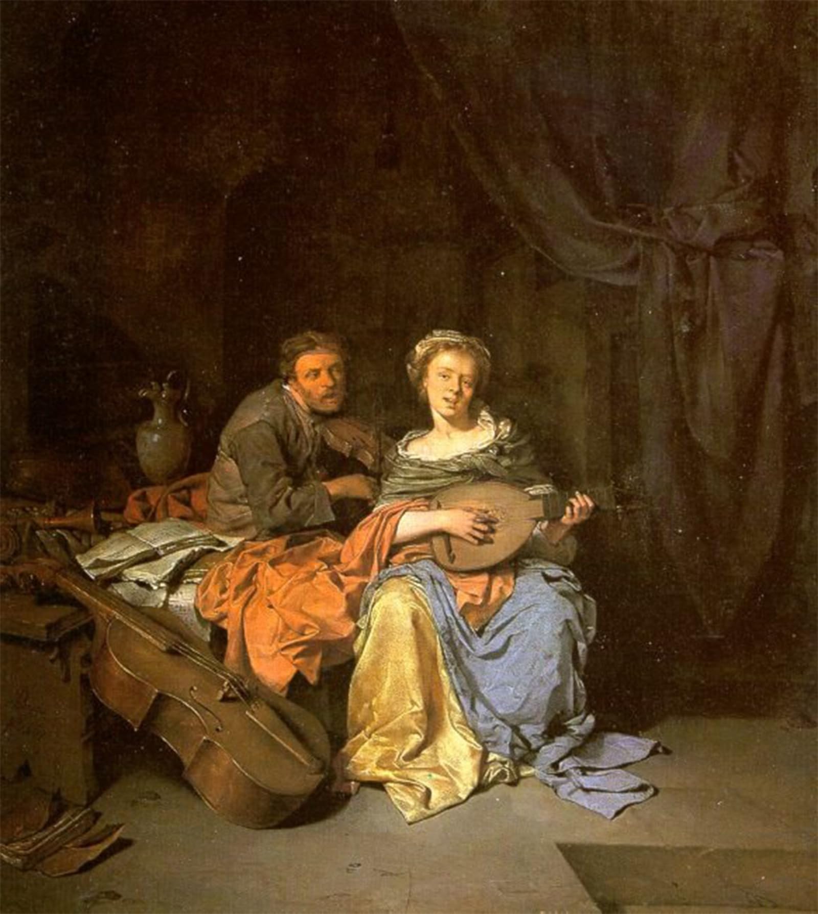 ARTXLXXBN Famous Painting Canvas Artwork Graffiti Print the Duet by Cornelis Bega Portrait Canvas Image for Home Decor 60x90cm