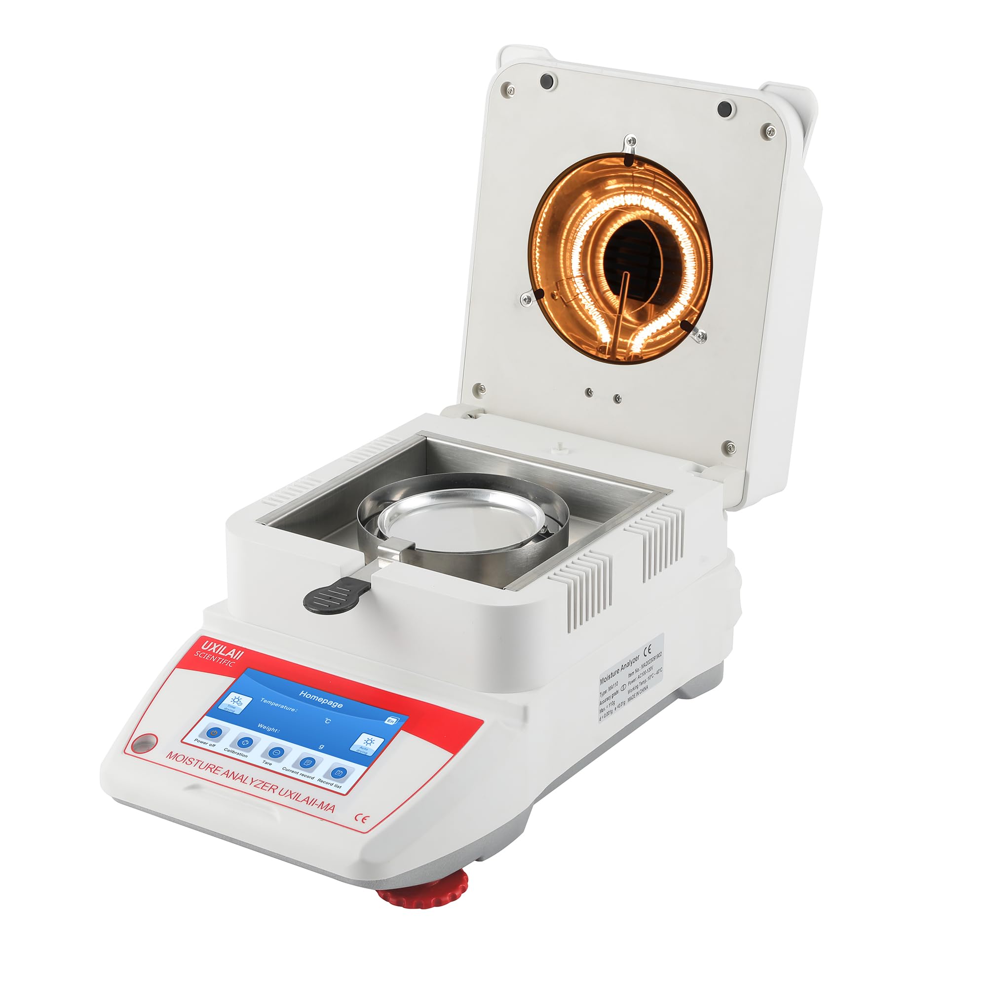 UXILAII Analyseur d'humidité de laboratoire halogène 0,001 g Menu espagnol, anglais, allemand Affichage de la balance 0,01% lisibilité 110 V Écran tactile RS232 Interface Mesure de la (110g0.001g)