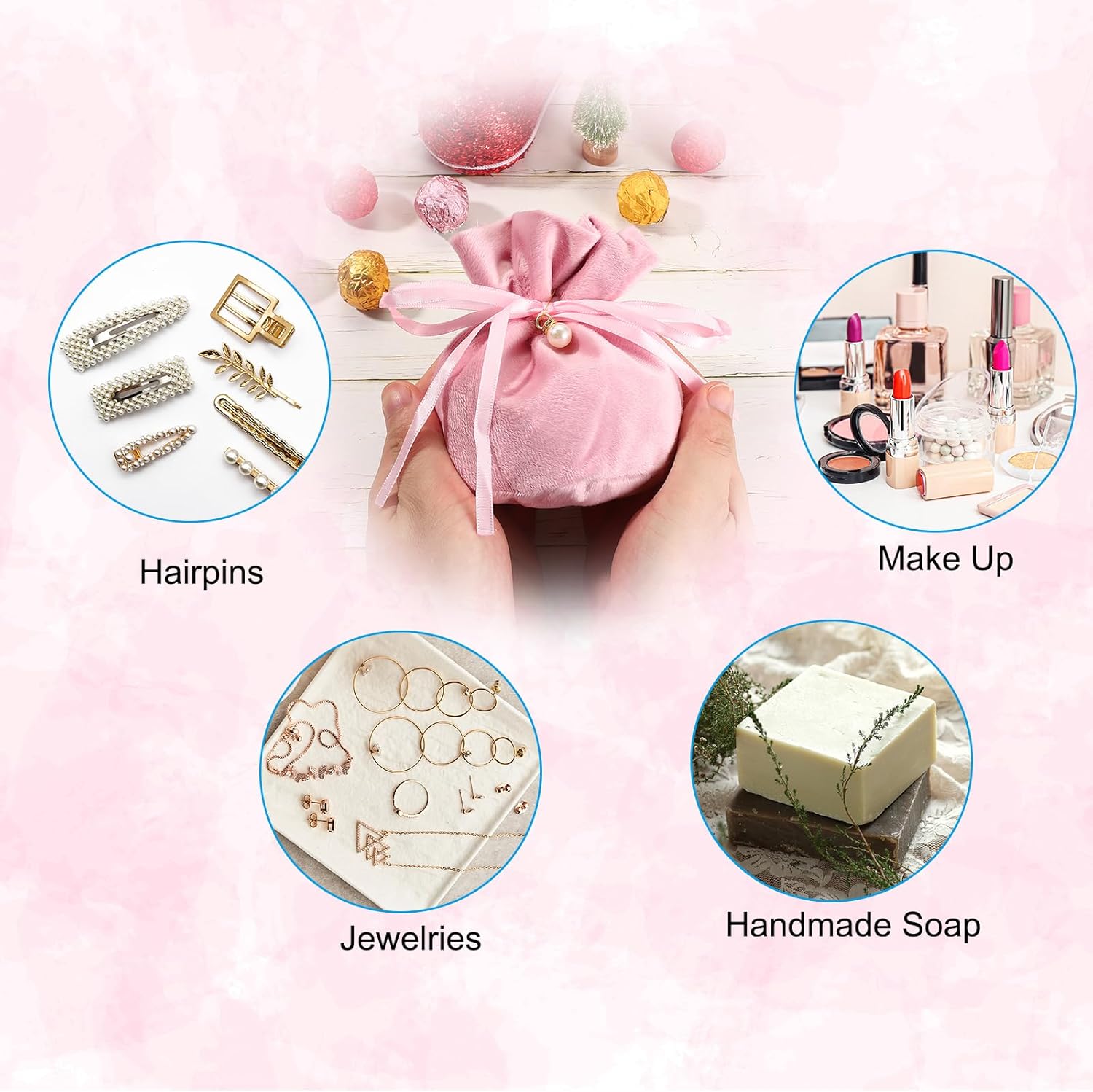 PATIKIL Velvet Drawstring Bags 6"x6", 10 Pcs Velvet Gift Bag with Pearl, Mini Candy Packaging Storage Pouches for Christmas Jewelry Webbing Party Favor, Pink - Image 4