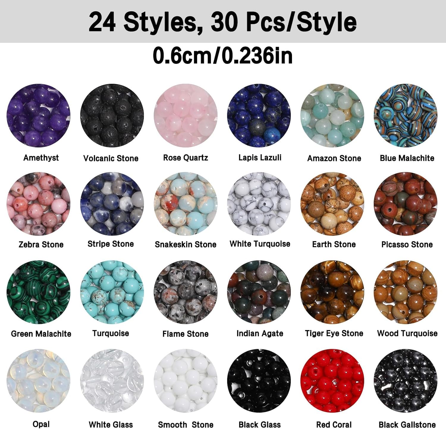 720pcs 6mm Natural Round Stone Beads Gemstone Crystal Loose Beads Smooth Bead for Bracelet Necklace Earring Jewelry Making Kit - Image 2