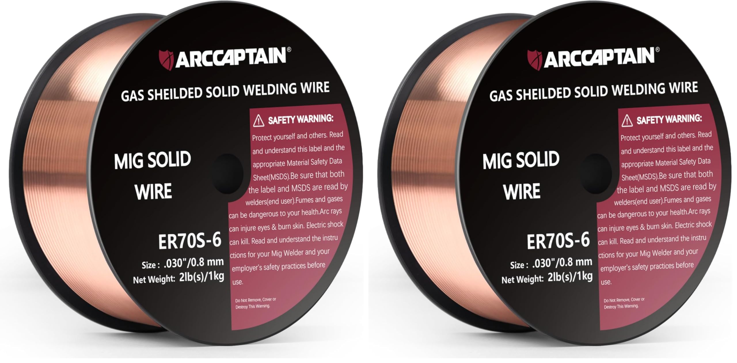 ARCCAPTAIN Mig Welding Wire, Mig Wire ER70S-6 2Lbs Gas Solid Carbon Steel Low Splatter Mig Welding Wire Compatible With Lincoln Miller Forney Harbor Welder 1KG (0.030" 2Lb) (Pack of 2)
