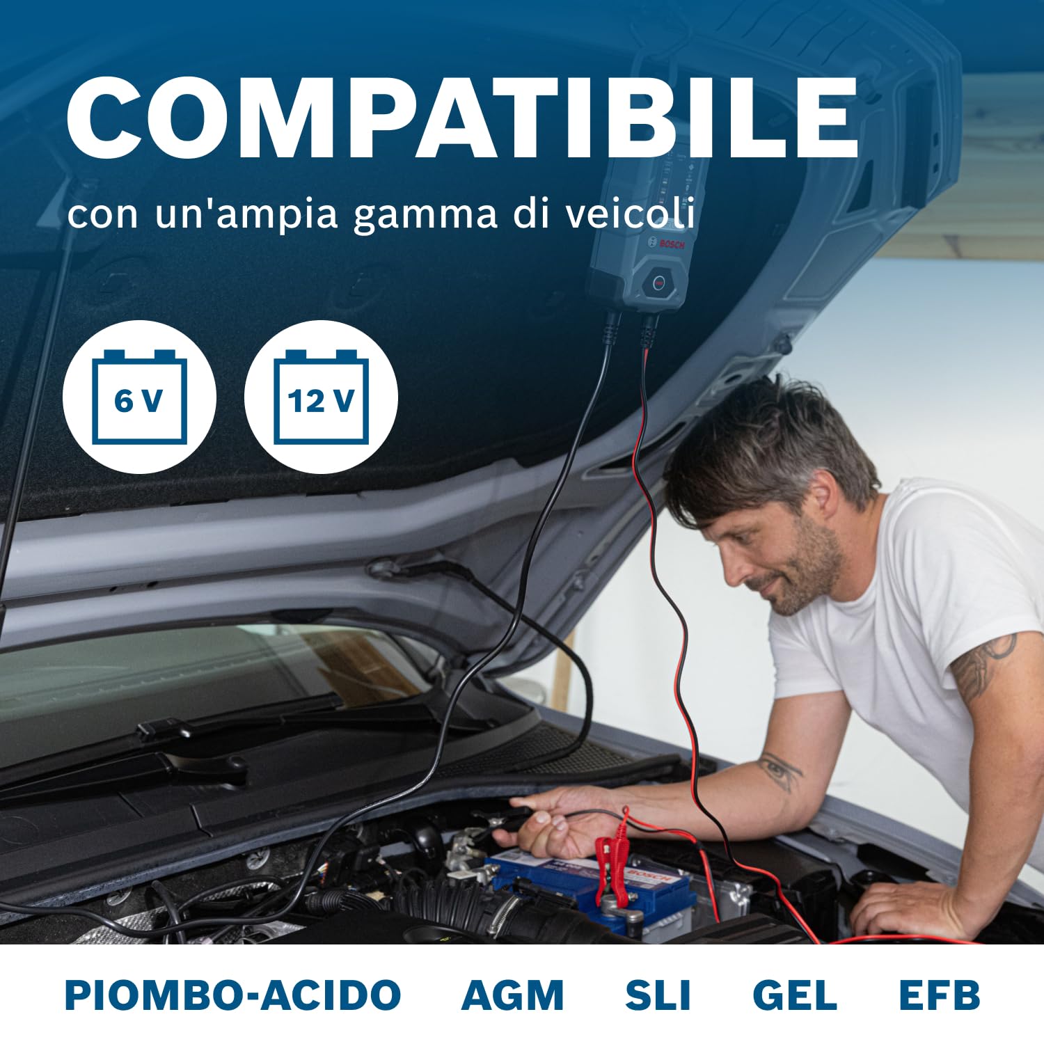 Bosch C30 Caricabatterie per Auto, 6 V - 12 V / 3,8 A, con Carica di Mantenimento - per Batterie al Piombo-Acido, EFB, GEL, AGM e SLI da 6 V/12 V