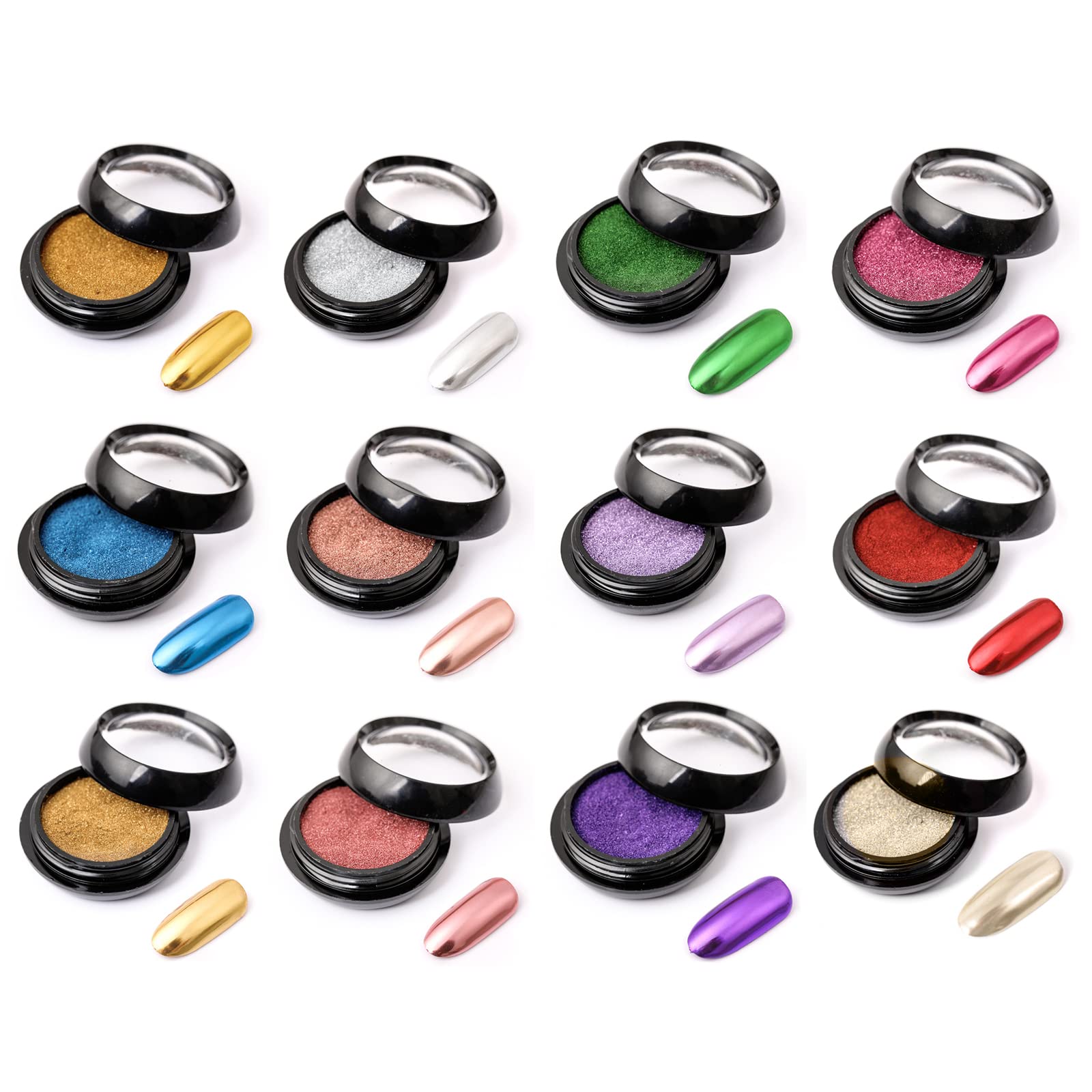 Chrome Nail Powder, Dynaeuty 12 Colors Purple Blue Silver Mirror Effect Holographic Aurora Iridescent Pearlescent Manicure for Nails Art Decoration (12)