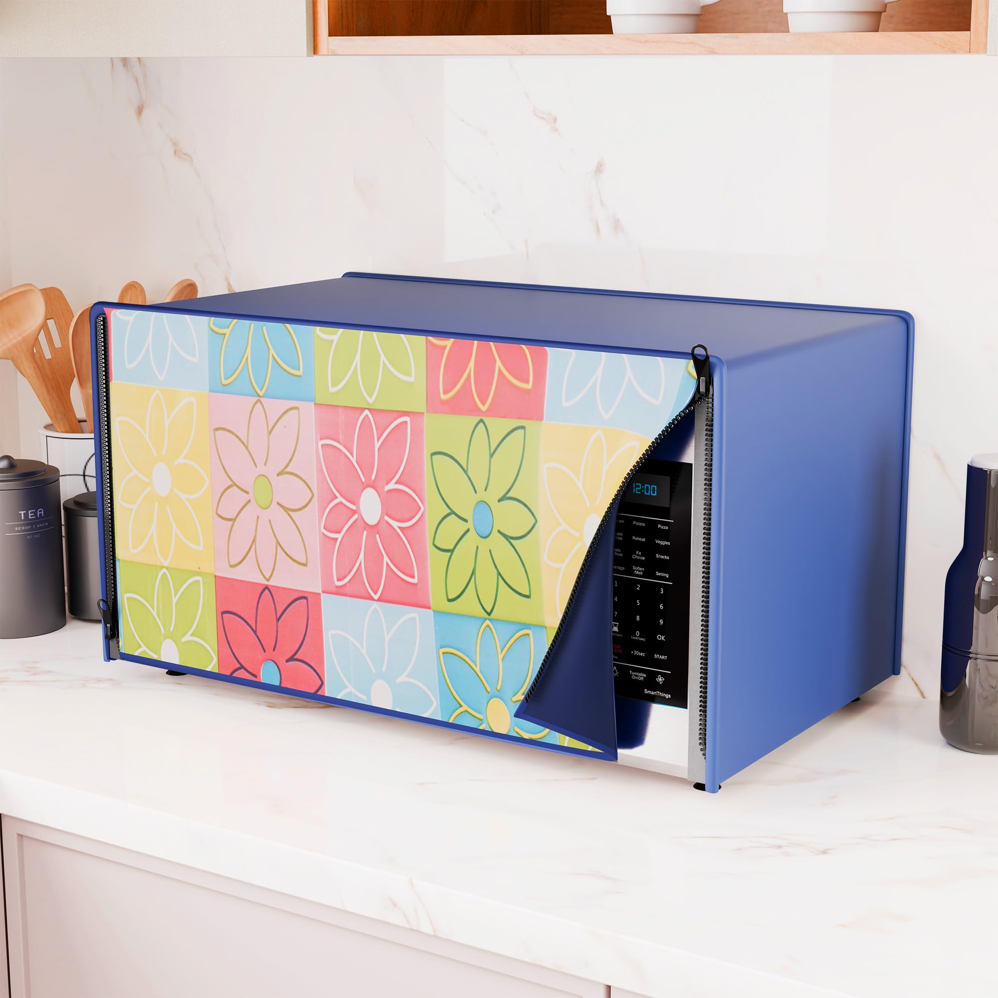 Kuber Industries 20 Ltr PVC Microwave Oven Cover for Kitchen | Microwave/Oven/Otg Cover - Protects from Spills, Stains & Scratches | Flower Check Print - Multicolor-image-29