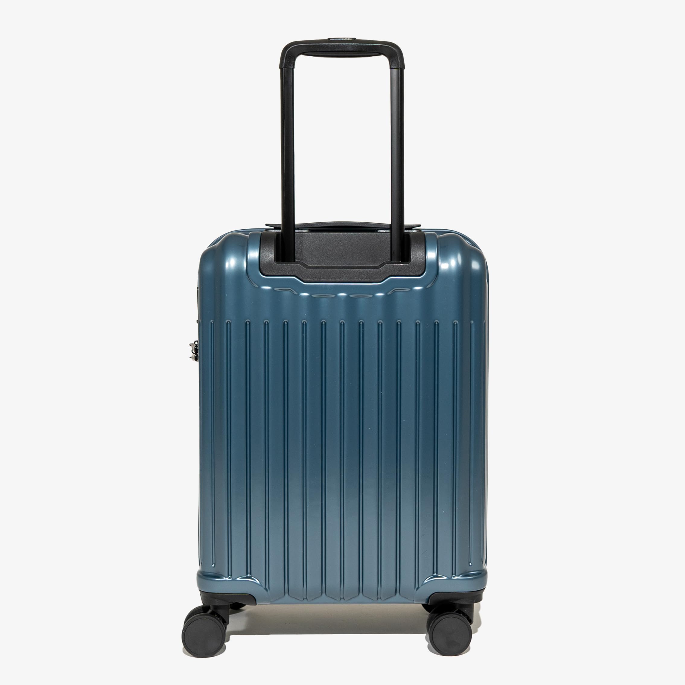 Rock Luna - Maleta pequeña de carcasa rígida en color azul, funda ligera y duradera de ABS con cerradura TSA, 8 ruedas giratorias y mango telescópico, equipaje a cuadros metálico plateado, 54,5 x 37,5