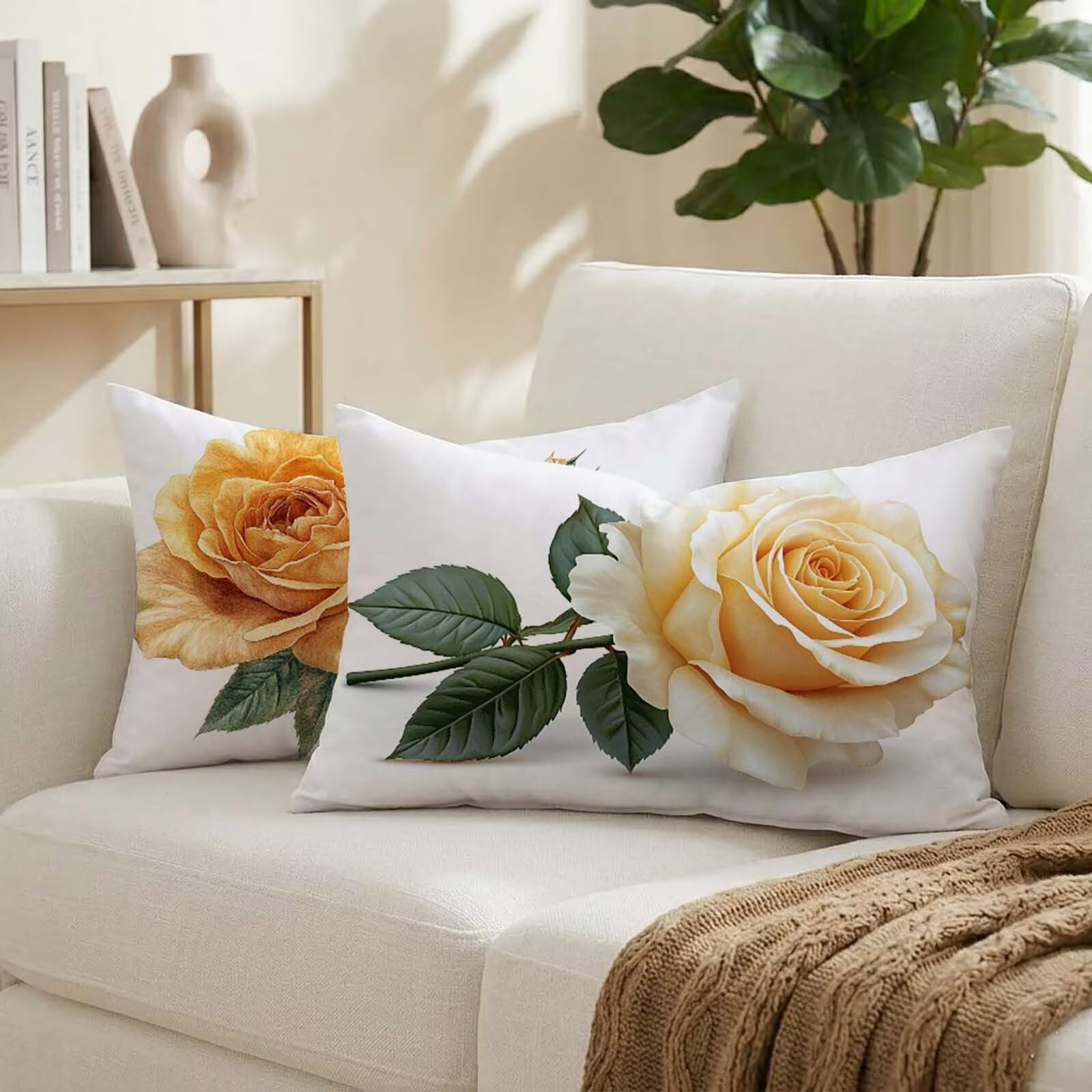 Housse coussin 40x80 cm lot de 2 jaune imperméable extérieur rose motif velours K-4366