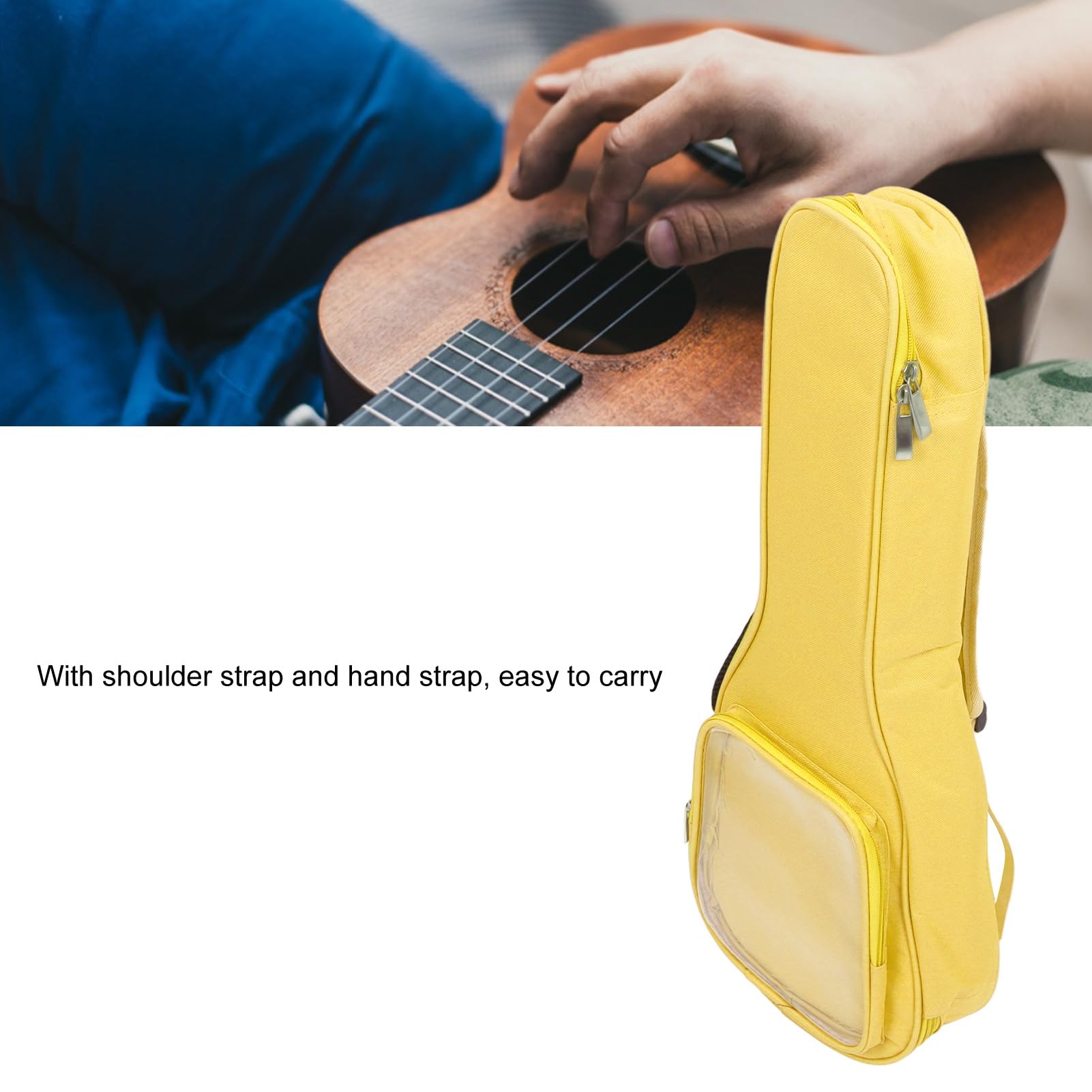 Mała torba na gitarę 58 cm – etui na ukulele z przezroczystą kieszenią boczną, plecak na instrumenty z tkaniny Oxford, opcje przenoszenia ręcznego i na ramię, wyściełana konstrukcja dla ochrony