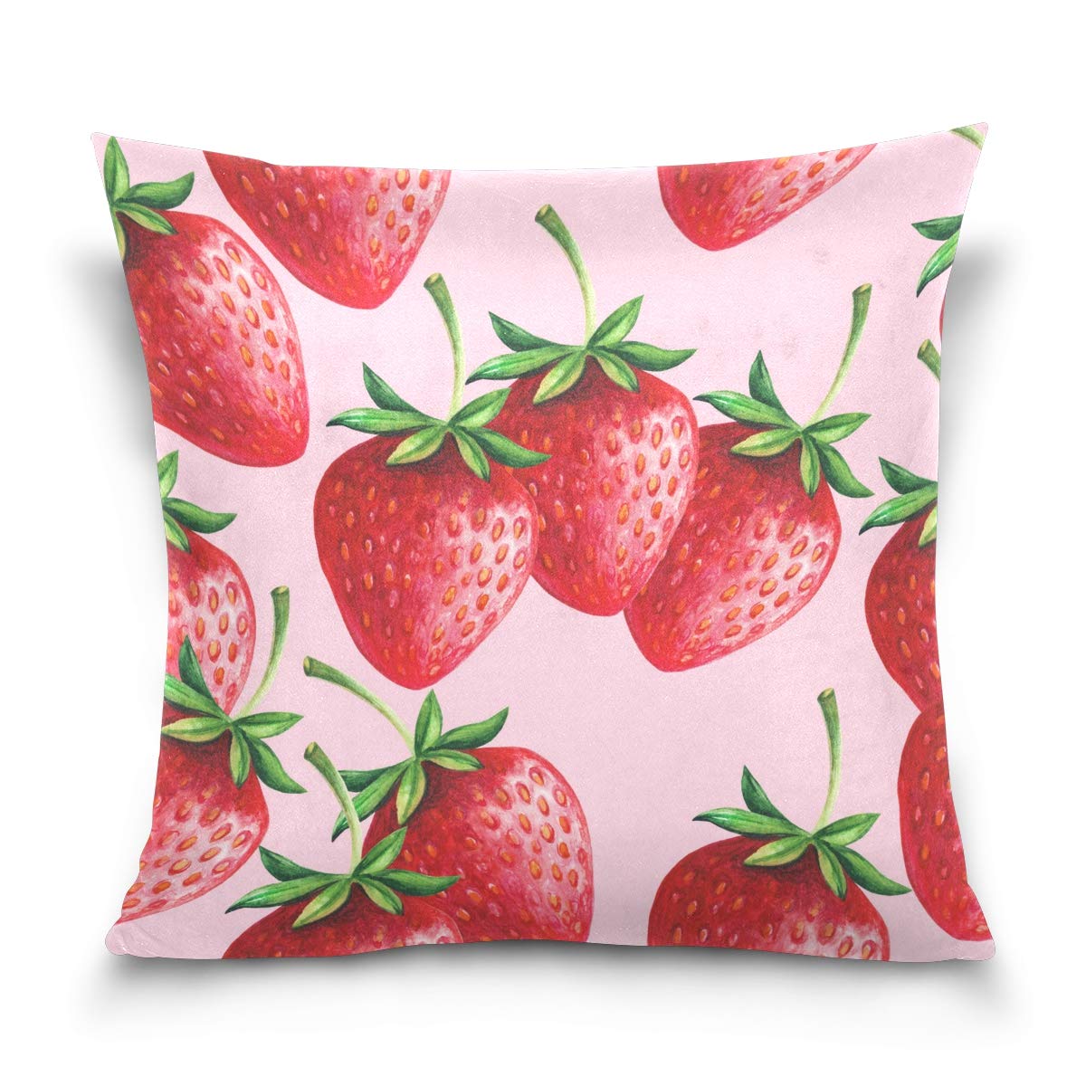 Linomo Throw Pillow Cover 16x16 inch, Red Strawberry Decorative Pillow Cases Cushion Cover for Couch Sofa Bed Home