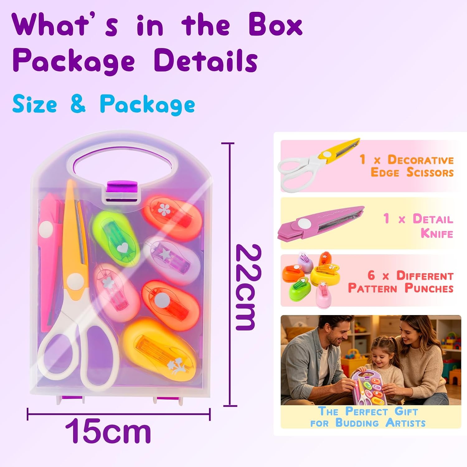 Kids Paper Craft Kit, Decorative Edge Scissors & Shape Punch Set with Storage Case, DIY Scrapbooking Art Supplies for Toddlers, Preschool Girls & Boys