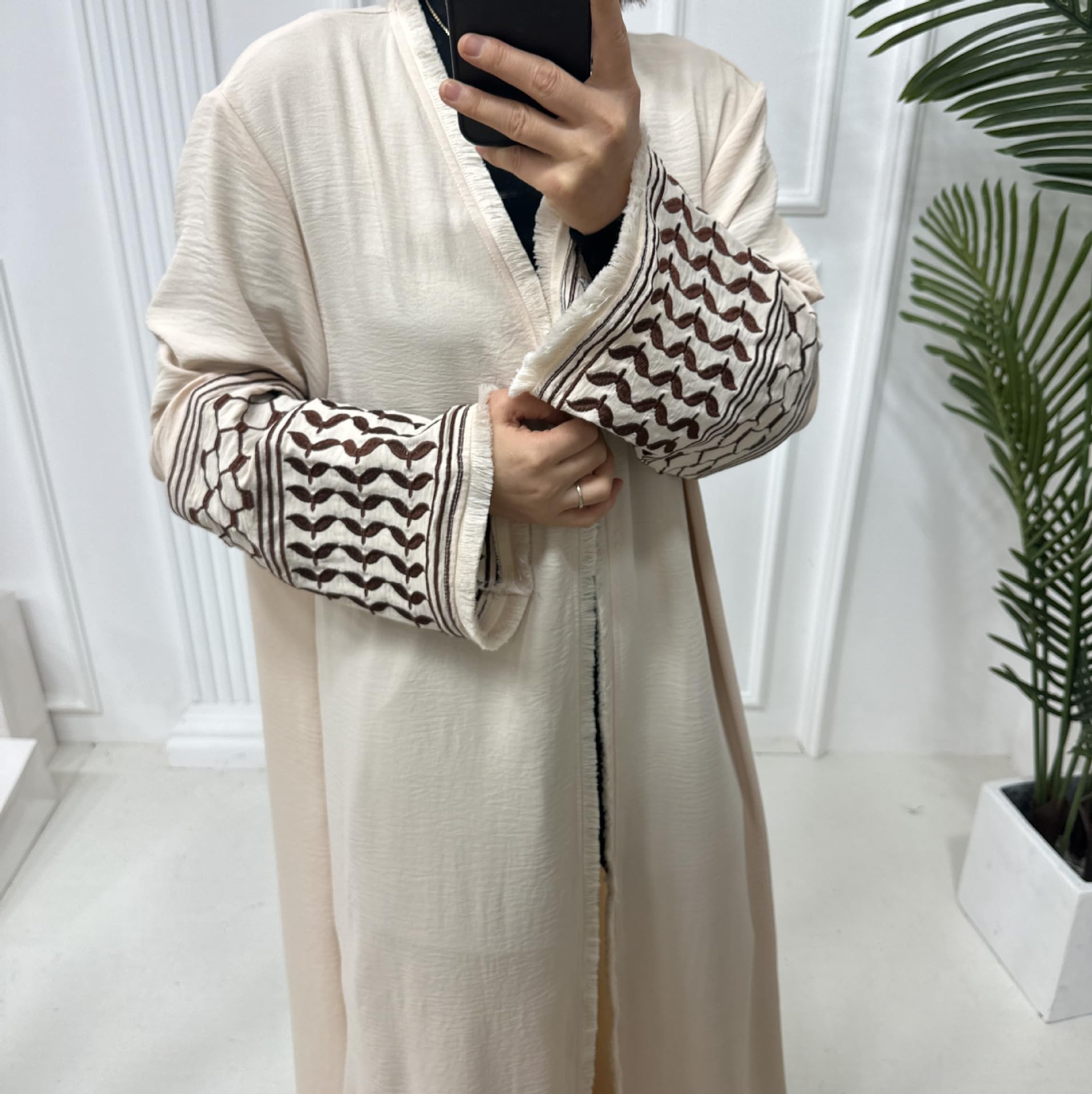 CLMJHG Muslimisches Kleid, modische offene Strickjacke, Abayas, Stickerei, Kimono für Damen, Türkiye, Elegante islamische Kleidung ohne Hijab