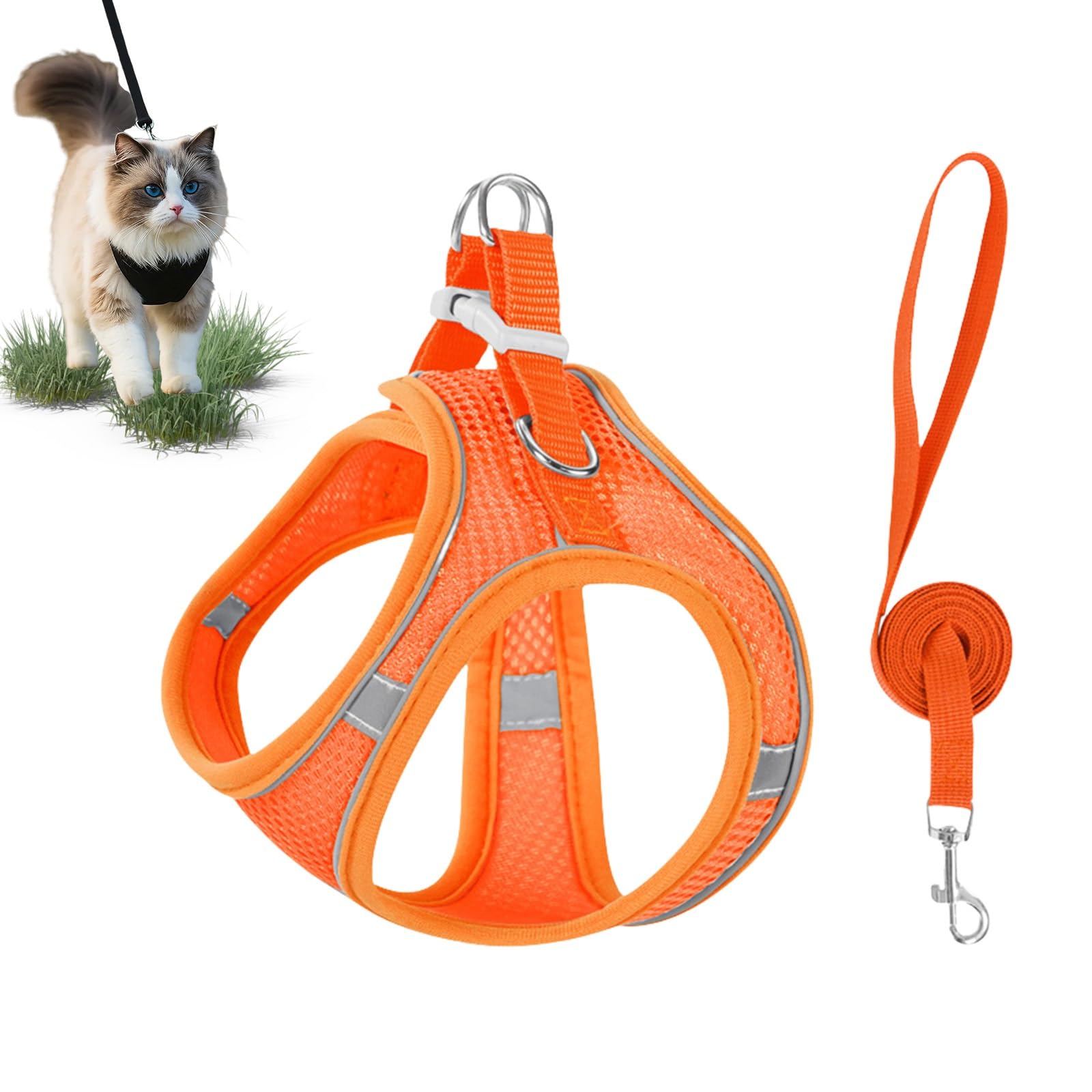 Liocwocne Cat Harness and Lead Set, Cat Explorer Harness, Reflective Adjustable Soft Cats Leads for Large and Medium Kittens. Less Boredom, More Discovery(D,XXXS)