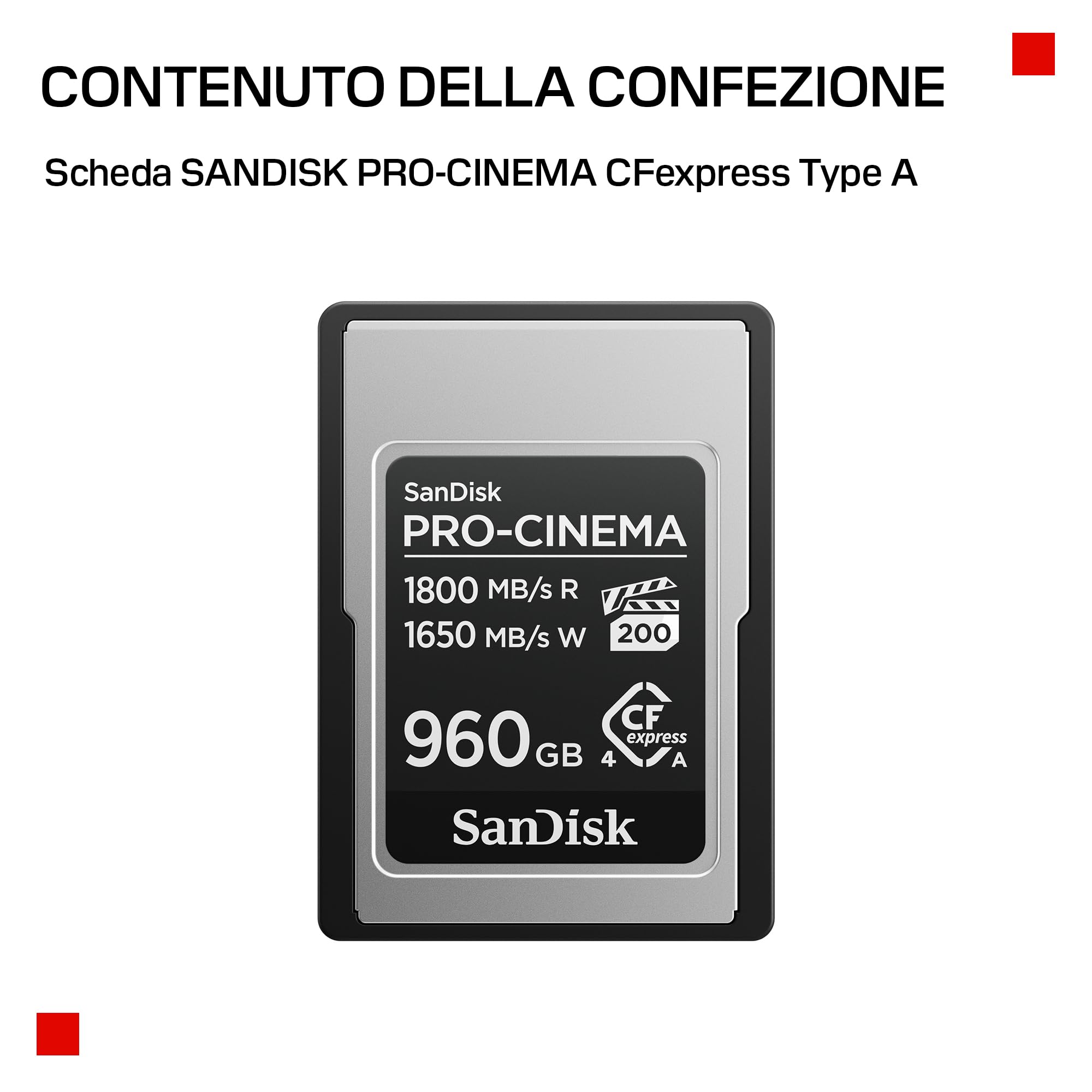 SanDisk PRO-CINEMA CFexpress Type A Scheda da 480 GB (velocità di lettura fino a 1800 MB/s, velocità di scrittura fino a 1650 MB/s, 4K, 6K, 8K, VPG200)