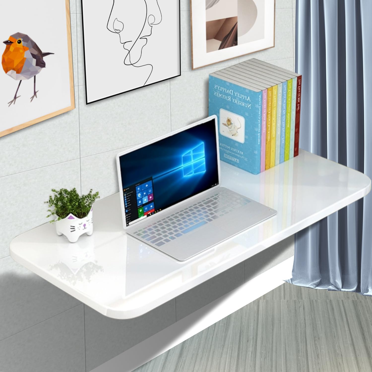 APCHJOJ Folding Wall-Mounted Desk, White, 27.5" x 19.7" x 1"