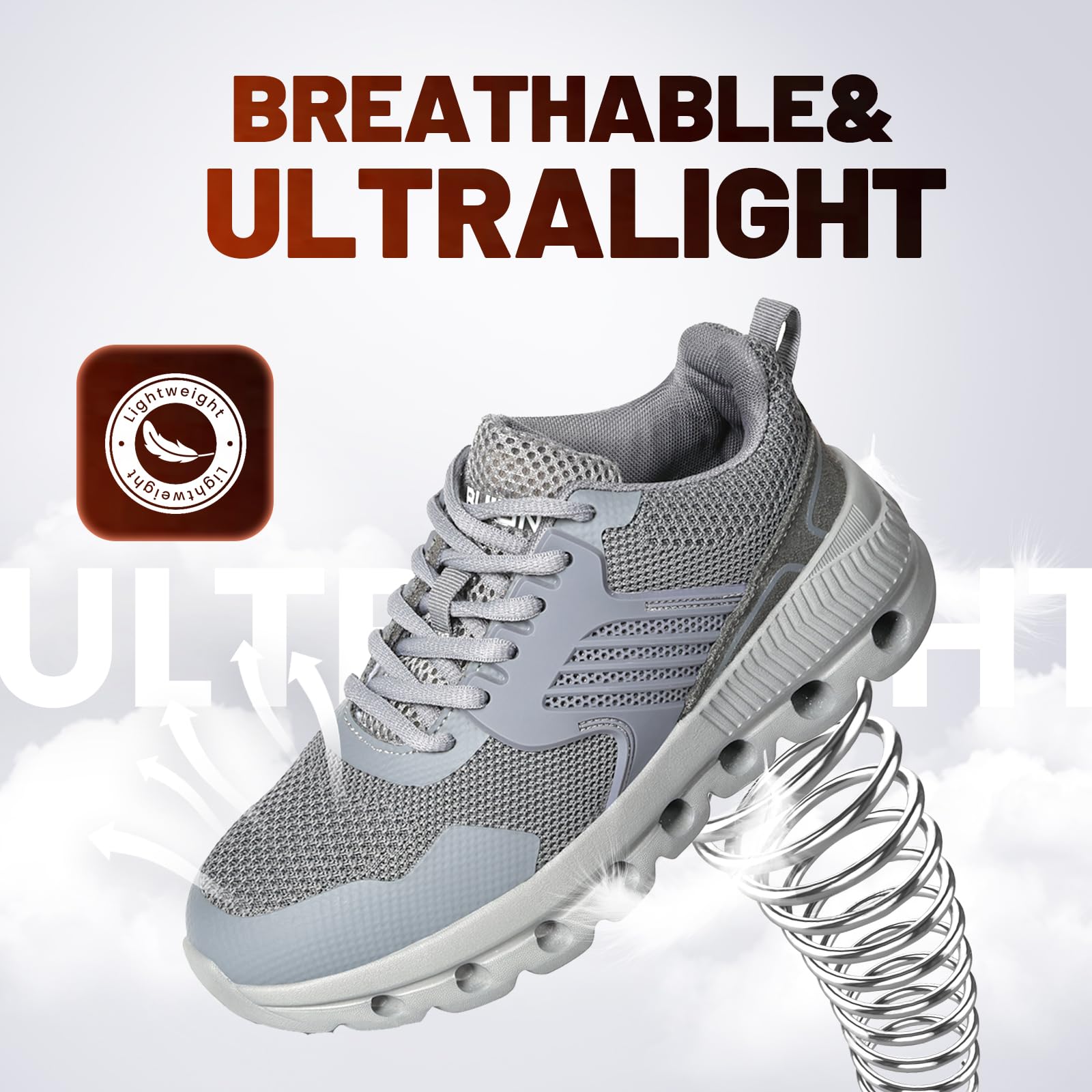 Furuian Sicherheitsschuhe mit Stahlkappe für Damen, Stahlkappenschuhe für die Arbeit, bequeme Damen-Arbeitssicherheit, Sneaker, leichte Arbeitsschuhe mit Stahlkappe für Damen