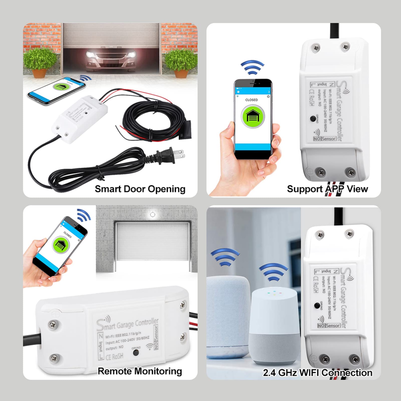 Tiiyee Contrôleur de Porte de Garage Intelligent, ouvre Porte à Distance Wi FI Universel Compatible avec Plusieurs Modes de Notification, système de sécurité de Porte sans clé.(100 240V EU Plug)
