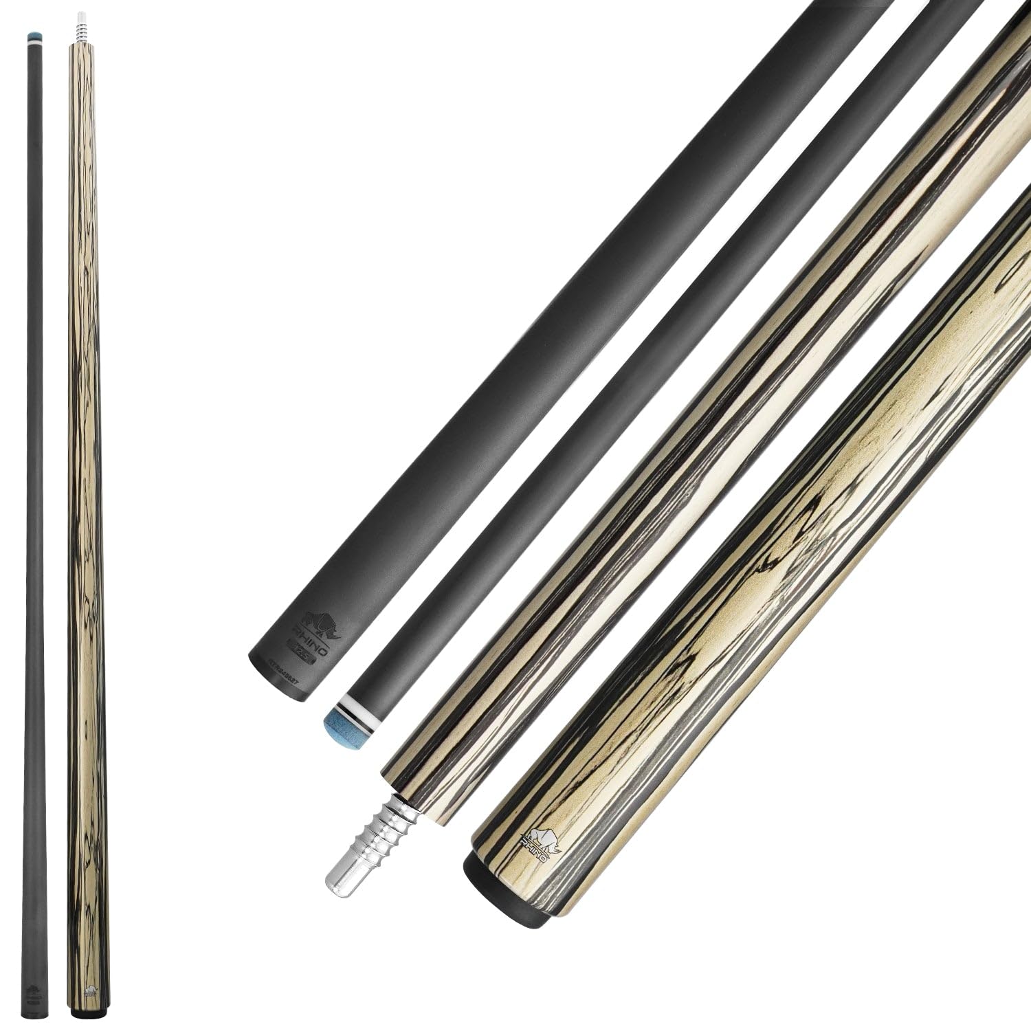 RHINO Retro Pool Cue - Ebony - Wrapless - 3/8-8 Joint - 12.5mm Tip Diameter