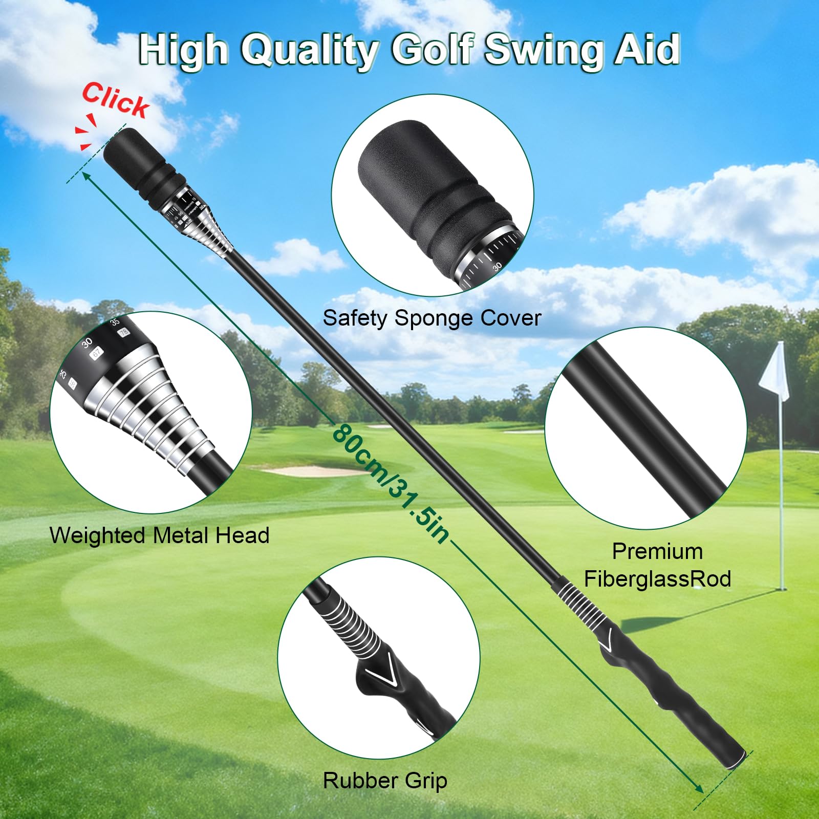 Golfschwung-Trainer – Einstellbare Geschwindigkeit Rechtshänder Click Stick Griffhilfe zum Üben und Vorrunden Aufwärmen