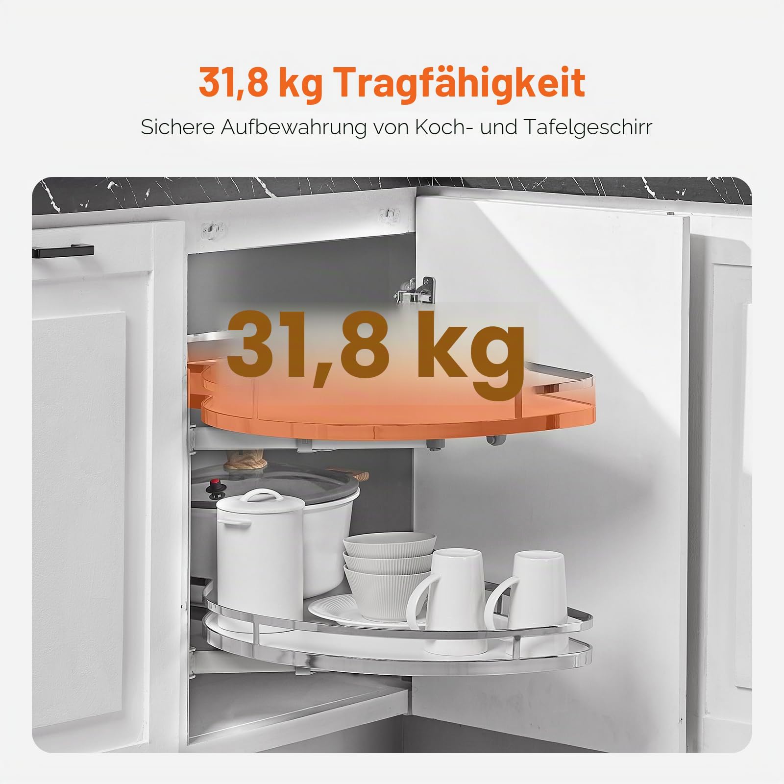 VEVOR Schwenkbarer Eckschrank ausziehbarer Organizer für breite Jalousienschränke, 2-stufiges höhenverstellbares Schwenktablett, sanft schließender Küchen-Cloud-Jalousie-Organizer, Links offen
