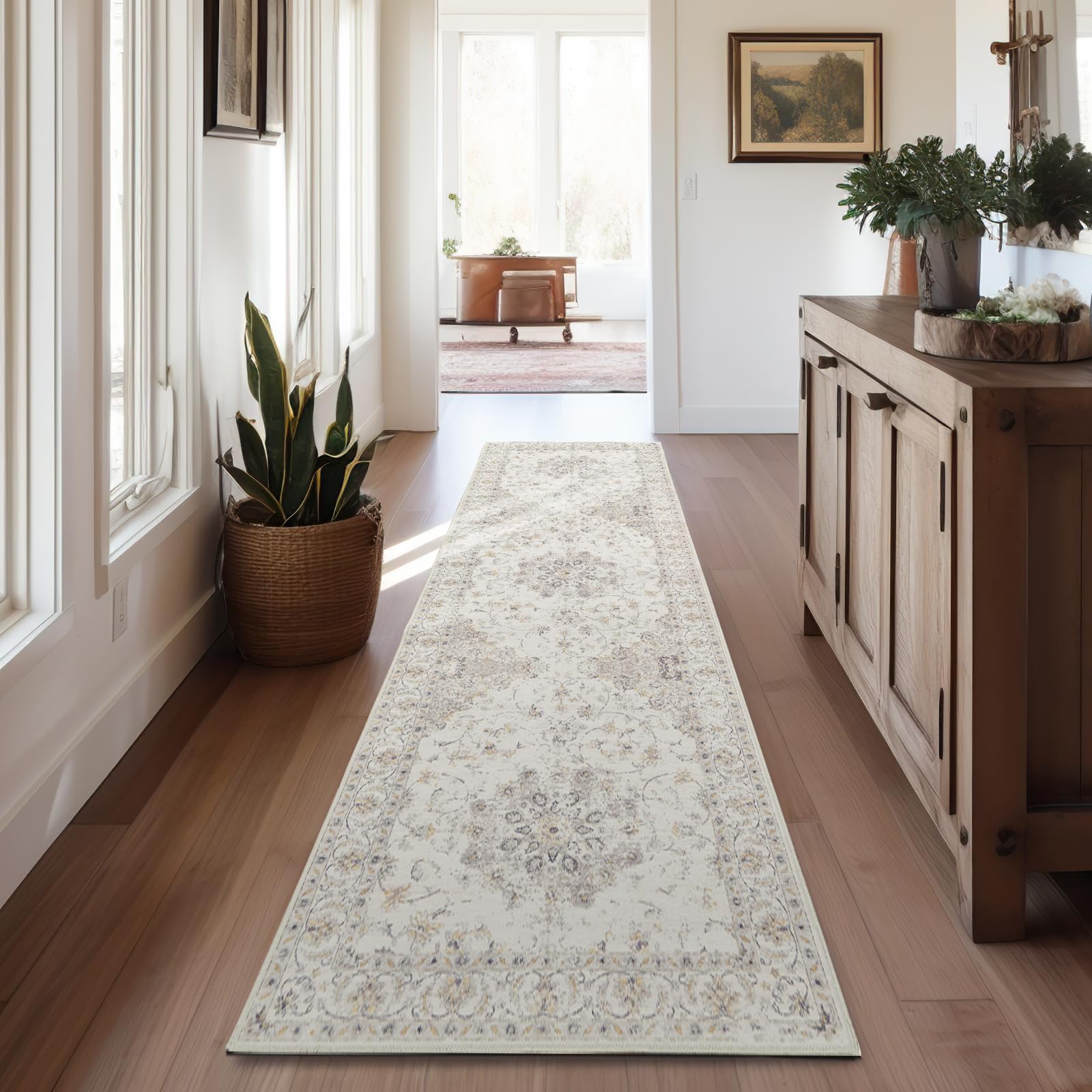 jinchan Hallway Runner Rug 2x10 Low Pile Vintage Washable Runner Rug with Rubber Backing Non Slip Carpet Runner for Farmhouse Kitchen Laundry Room Entryway Bathroom Living Room Grey