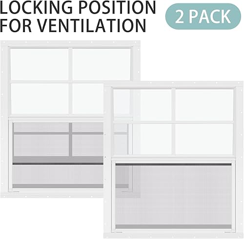 Miniatura 41 de Tandefio Paquete de 2 ventanas de cobertizo blanco de 14 x 21 pulgadas para gallinero con vidrio templado y pantalla para el hogar con deslizador