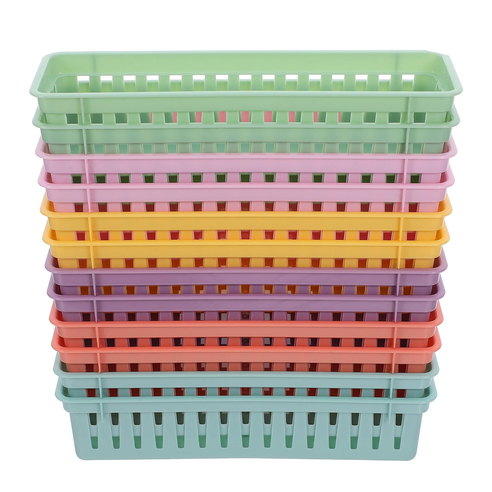 12 Piezas Organizador de Lápices de Plástico Cestas Coloridas para Escritorio y Aula Bandejas para Bolígrafos y Papelería Almacenamiento Versátil para Oficina y Hogar
