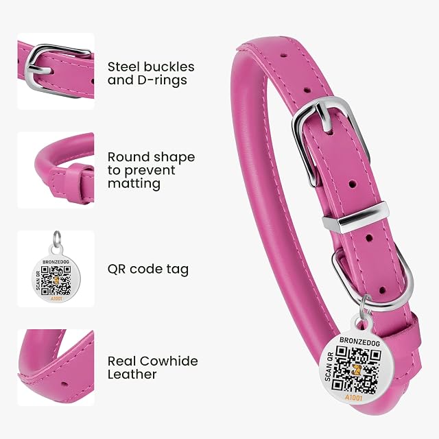 Foto 3 de 6 de Collar de cuero enrollado para perro, etiqueta QR, antienredos (S 12-14