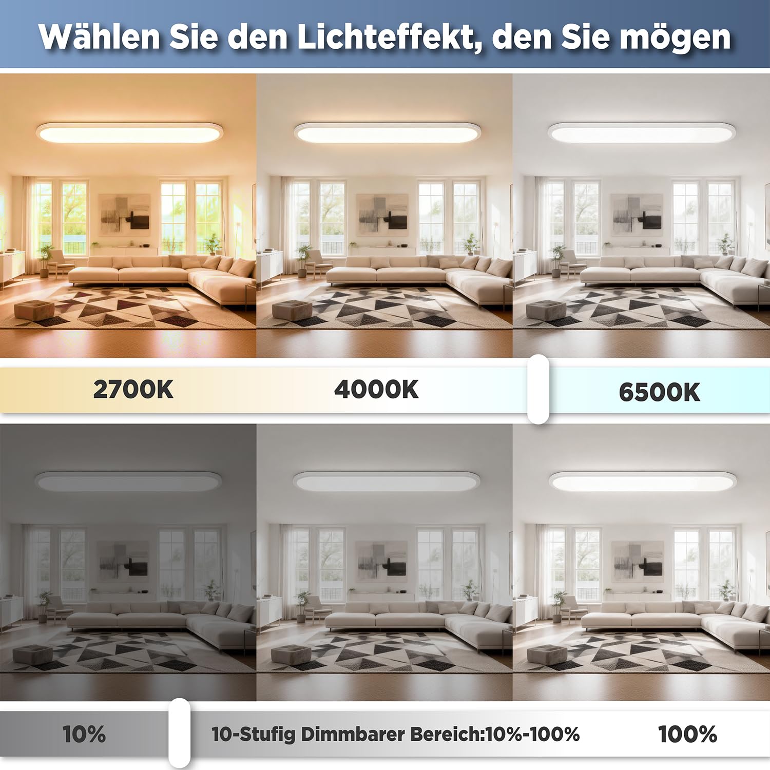 LED Deckenleuchte mit Fernbedienung 36W Dimmbar 2700K-6500K 4900lm IP44 Wasserfest Speicherfunktion Nachtlicht für Wohnzimmer Schlafzimmer Küche Badezimmer Flur 80x20cm Oval Weiß