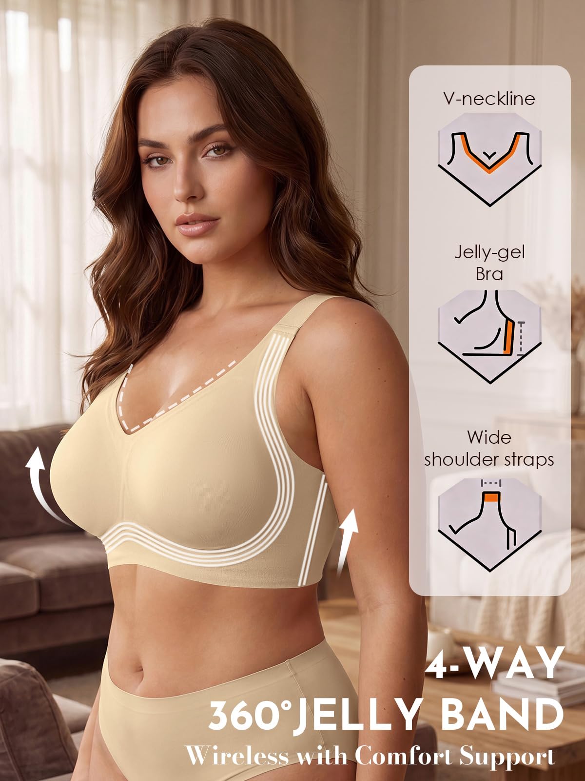 SHEKINI Plus Size Jelly Bra Plunge non cablato