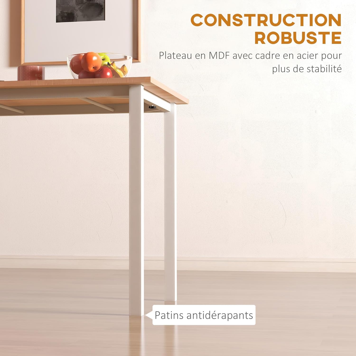 Image showing the table in its compact form labeled 'Supprimé' and extended form labeled 'Prolongé', with an illustration of how the extension leaf is stored.