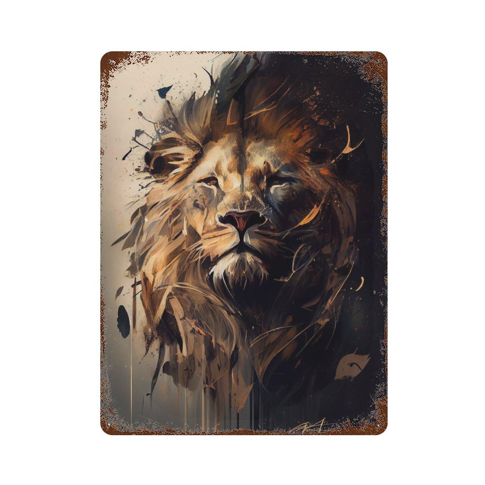 Lion Abstract Rustic Tin Plaque 15.7"x11.8", for Shed, Workshop And Garage Wall Decor, Farmhouse Wall Decor
